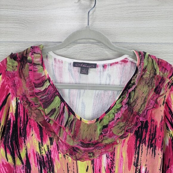 Metric Pink Abstract Ruffle Neckline Top - Picture 3 of 9